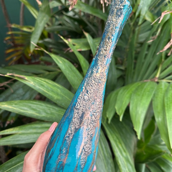 Hand Crafted Other - Vintage Handcrafted Ceramic Bud Vase Ocean Turquoise Glaze Metallic Gold Drips